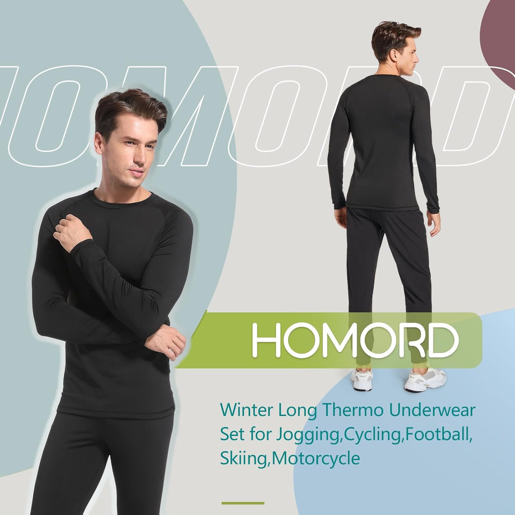 sous Vetement Thermique Homme, Ensemble de sous-Vêtement Ski Grand Froid - Homme à Manches Longues Couche de Base Haut et Pantalon Chaud sous Vetement Hiver pour Ski Moto Sport
