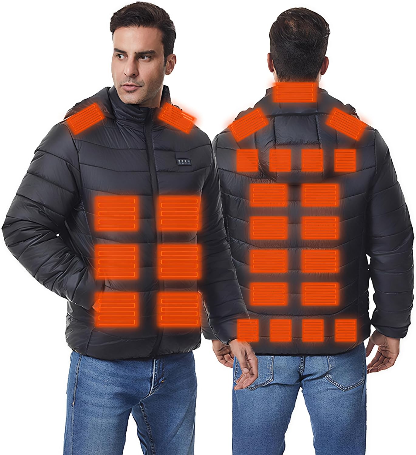 Monave Veste Chauffante Homme Femme Doudoune Chauffante avec 27 Coussins Chauffants en Fibre de Carbone, 3 Niveaux de Température pour Pêche Ski Activités de Plein Air(Pas de batterie incluse)