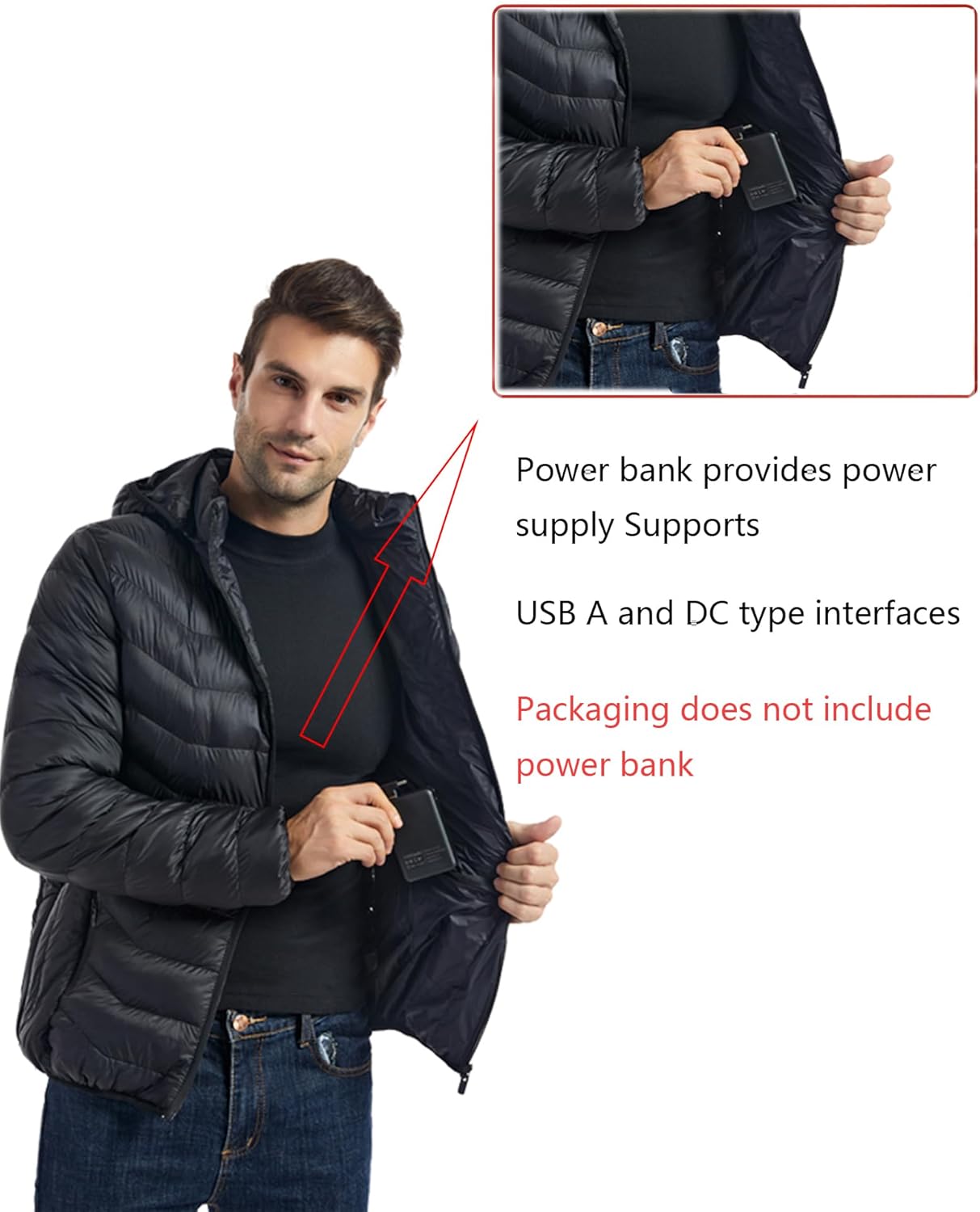 Monave Veste Chauffante Homme Femme Doudoune Chauffante avec 27 Coussins Chauffants en Fibre de Carbone, 3 Niveaux de Température pour Pêche Ski Activités de Plein Air(Pas de batterie incluse)