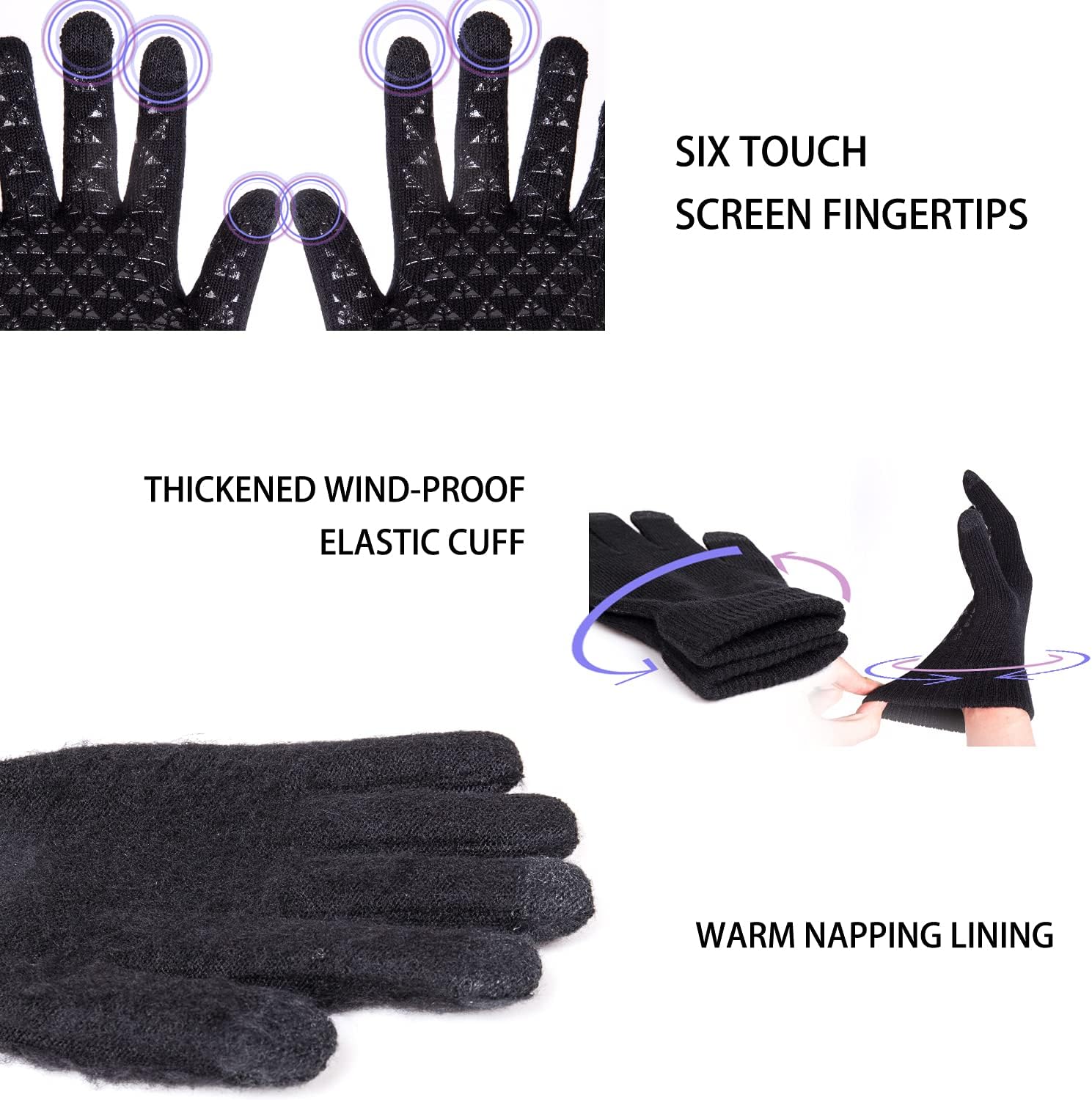 TRENDOUX Gants d'hiver en Tricot avec écran Tactile pour Homme et Femme Texting Smartphone Conduite