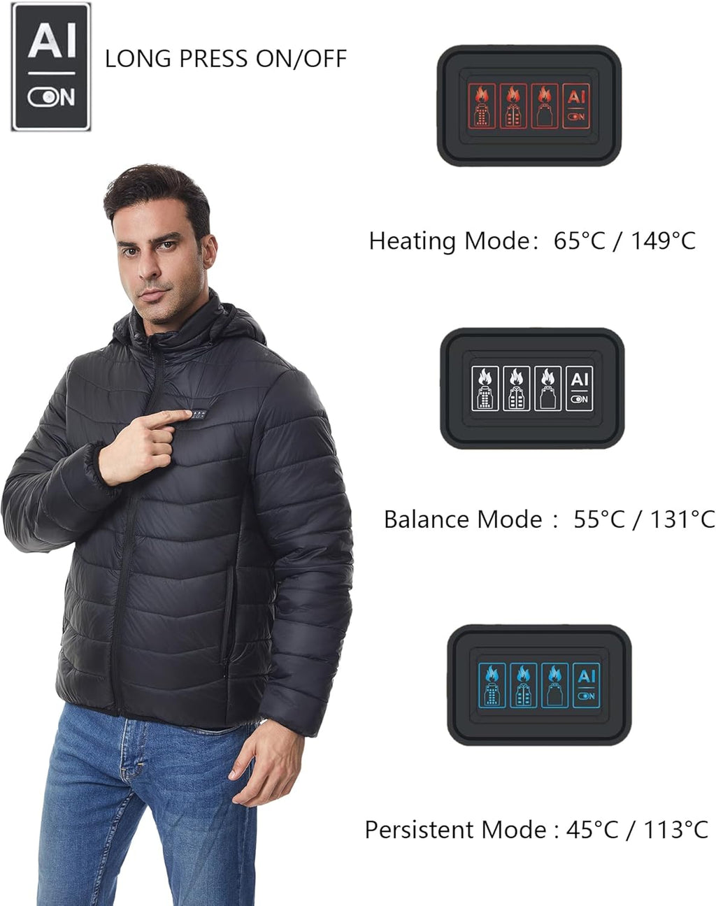 Monave Veste Chauffante Homme Femme Doudoune Chauffante avec 27 Coussins Chauffants en Fibre de Carbone, 3 Niveaux de Température pour Pêche Ski Activités de Plein Air(Pas de batterie incluse)