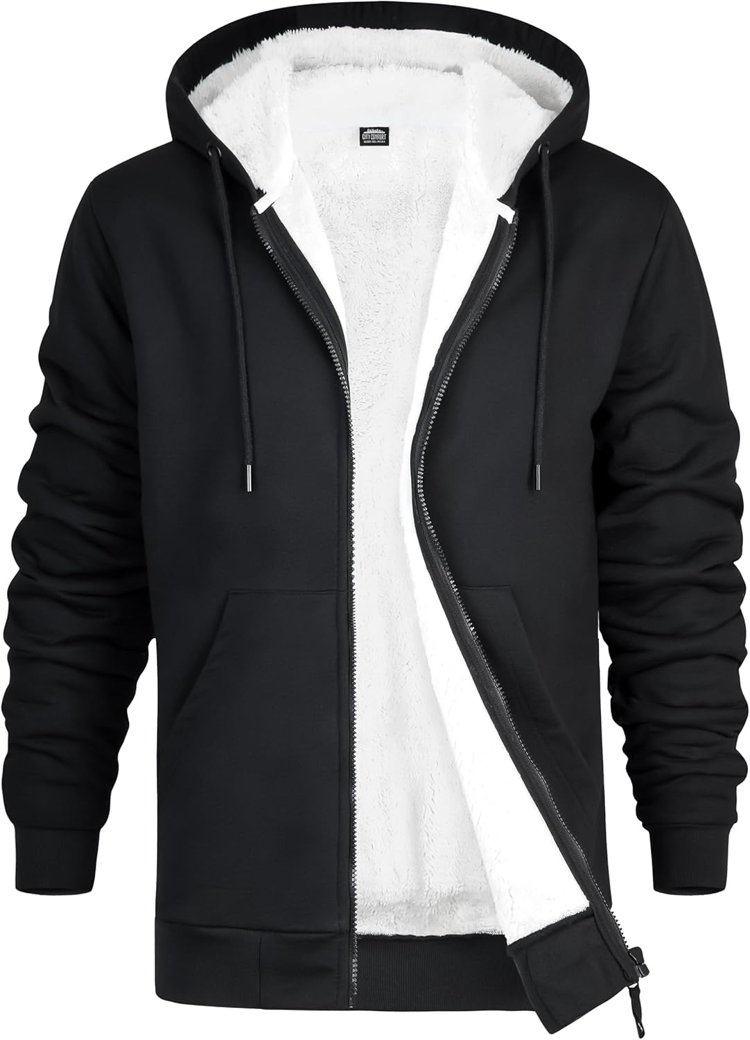 CityComfort Sweat à Capuche Homme Zippé Hoodie Pull Polaire Zippé Veste à Capuche Fourrée Blouson Doublé Vêtement Homme Hiver Chaud Tailles M-XXXL