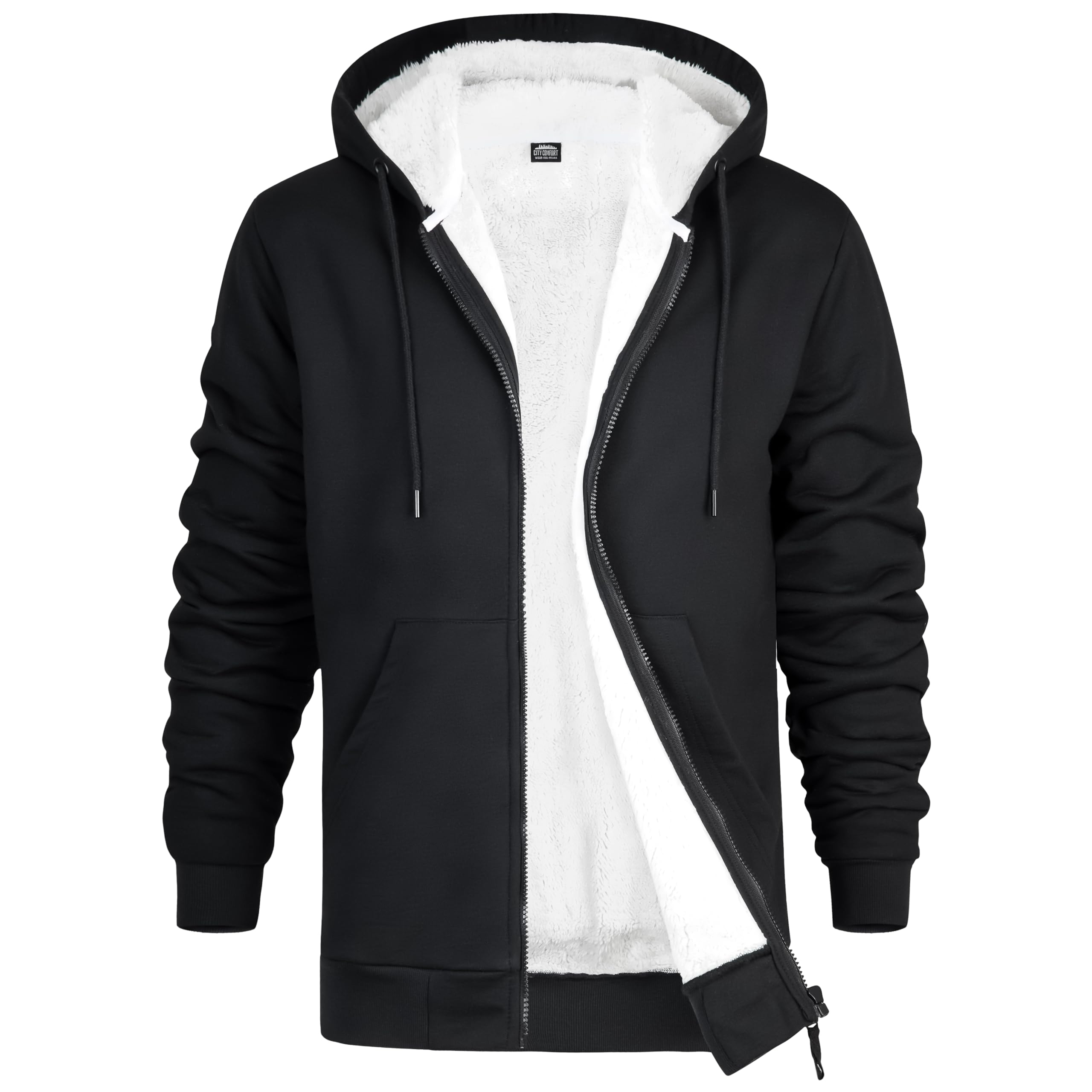 CityComfort Sweat à Capuche Homme Zippé Hoodie Pull Polaire Zippé Veste à Capuche Fourrée Blouson Doublé Vêtement Homme Hiver Chaud Tailles M-XXXL