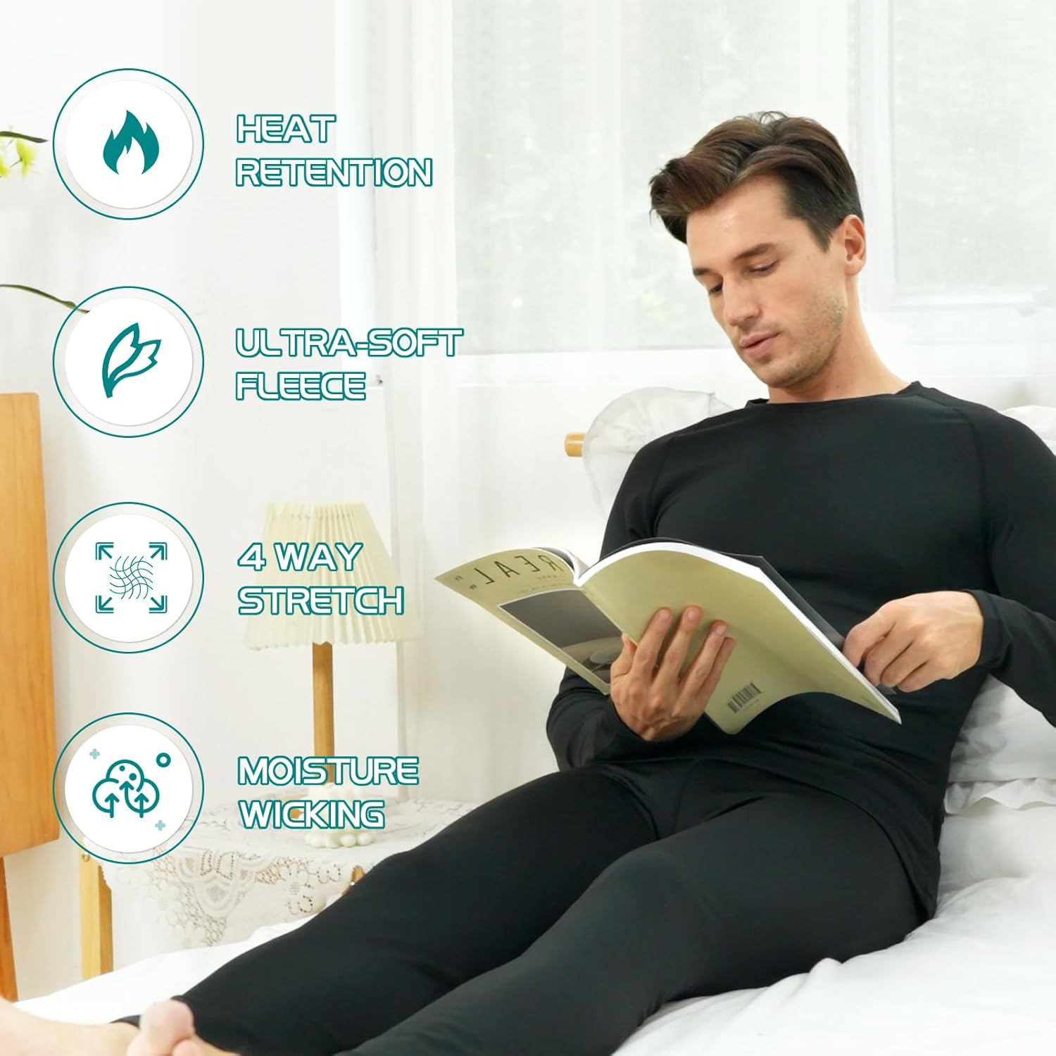 sous Vetement Thermique Homme, Ensemble de sous-Vêtement Ski Grand Froid - Homme à Manches Longues Couche de Base Haut et Pantalon Chaud sous Vetement Hiver pour Ski Moto Sport