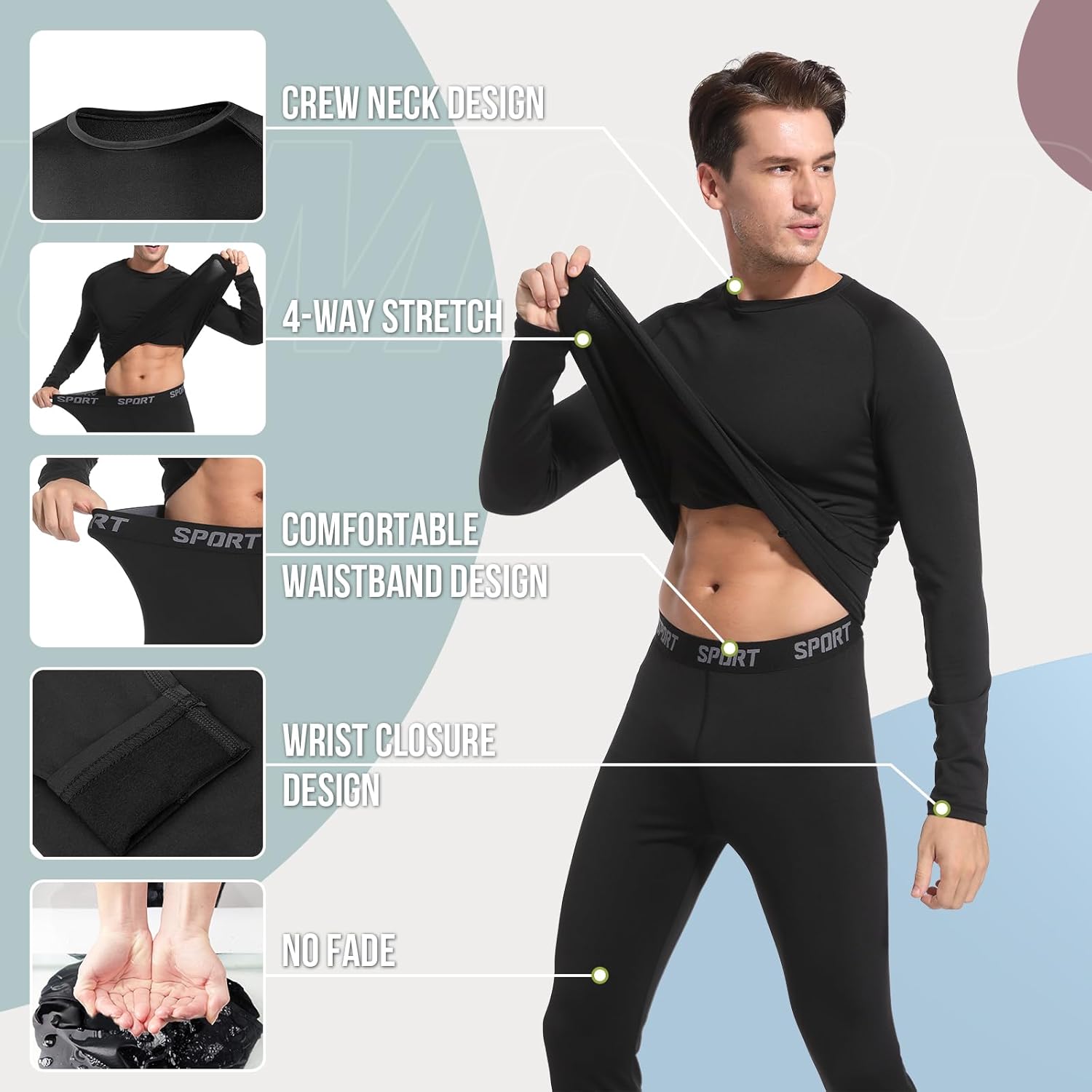 sous Vetement Thermique Homme, Ensemble de sous-Vêtement Ski Grand Froid - Homme à Manches Longues Couche de Base Haut et Pantalon Chaud sous Vetement Hiver pour Ski Moto Sport