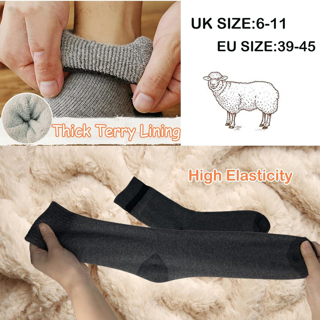 MOSOTECH 5 Paires Chaussettes Chaudes Homme, Chaussettes Thermiques épaisses en éponge - Hiver Cadeau Pour Homme, Taille 39-45