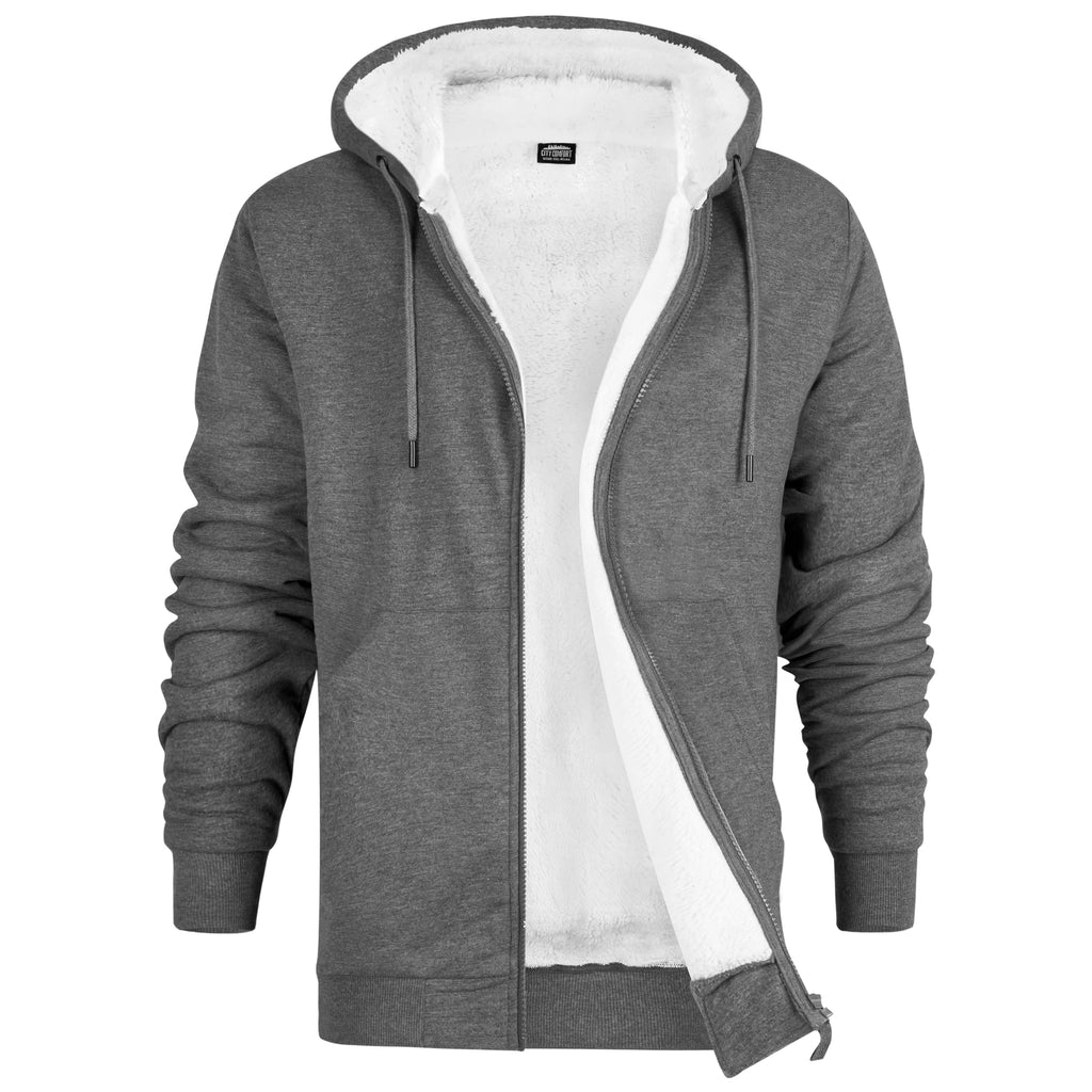 CityComfort Sweat à Capuche Homme Zippé Hoodie Pull Polaire Zippé Veste à Capuche Fourrée Blouson Doublé Vêtement Homme Hiver Chaud Tailles M-XXXL