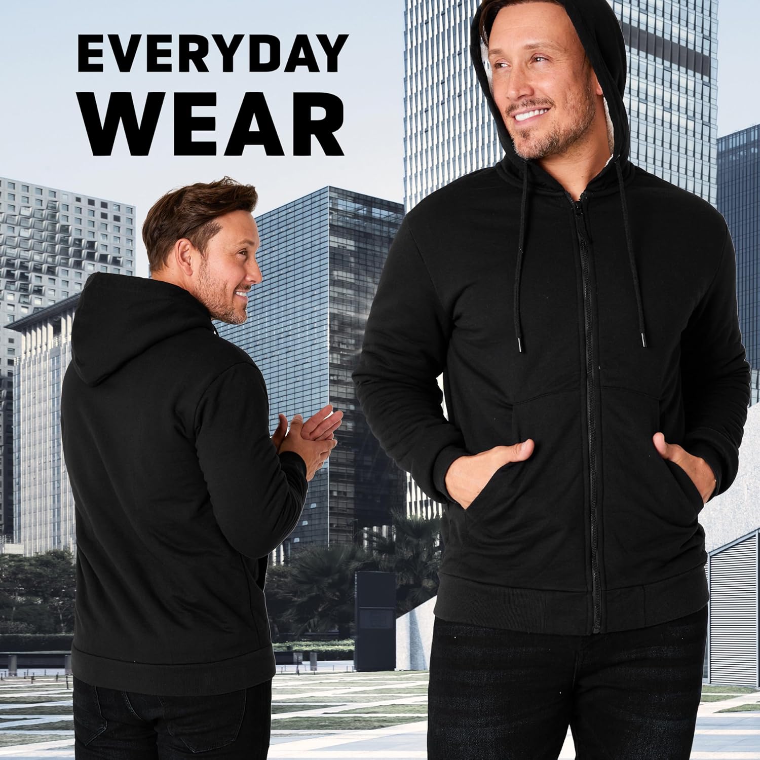 CityComfort Sweat à Capuche Homme Zippé Hoodie Pull Polaire Zippé Veste à Capuche Fourrée Blouson Doublé Vêtement Homme Hiver Chaud Tailles M-XXXL