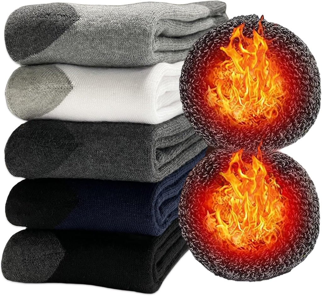 MOSOTECH 5 Paires Chaussettes Chaudes Homme, Chaussettes Thermiques épaisses en éponge - Hiver Cadeau Pour Homme, Taille 39-45