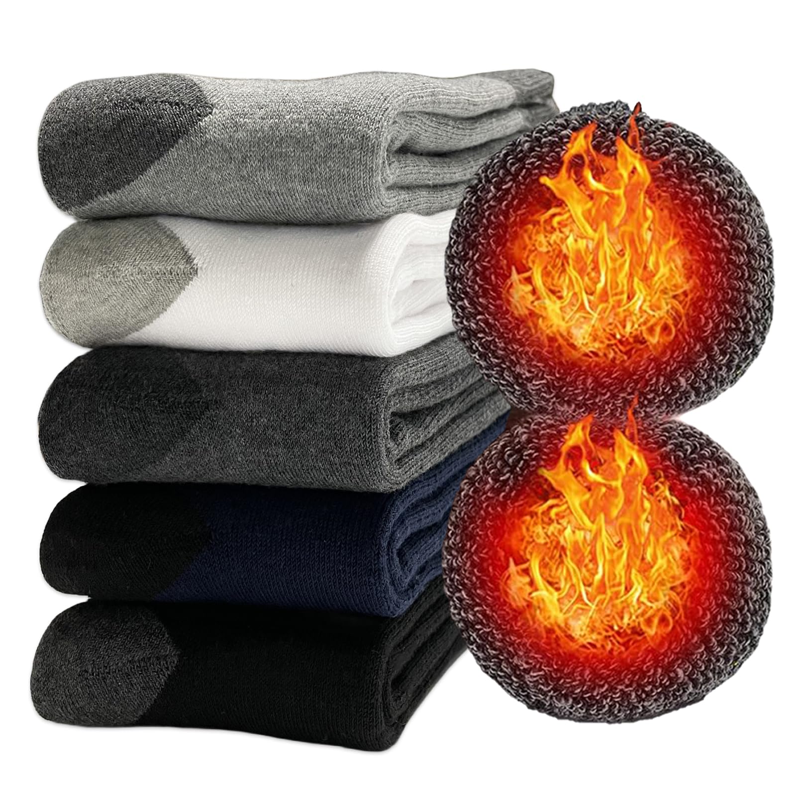 MOSOTECH 5 Paires Chaussettes Chaudes Homme, Chaussettes Thermiques épaisses en éponge - Hiver Cadeau Pour Homme, Taille 39-45