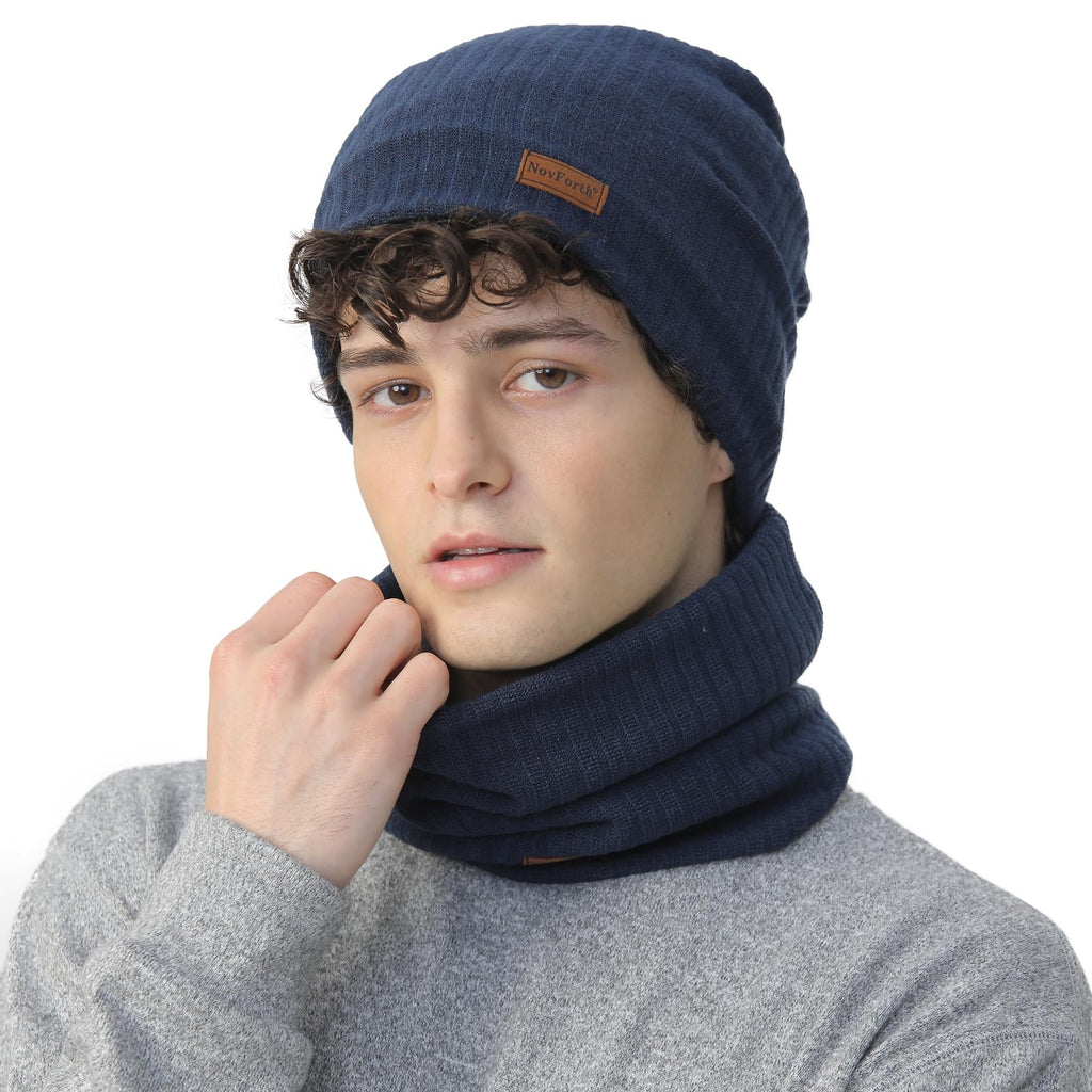 NovForth Ensemble bonnet et cache-cou - Bonnet tricoté et écharpe tubulaire avec polaire - Bonnet d'hiver en laine pour femme, homme, adolescent - Cache-cou pour ski, cyclisme, course, promenade