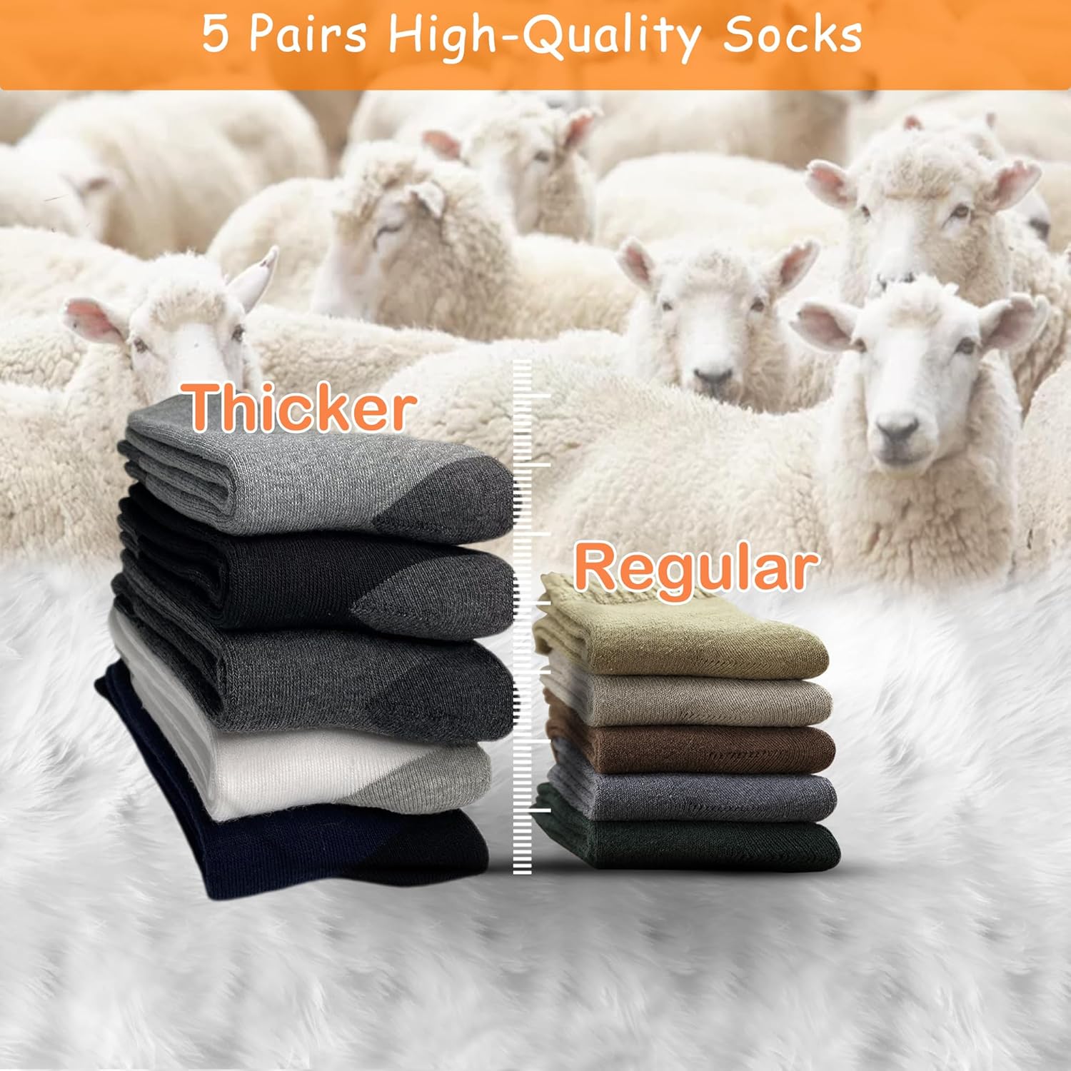 MOSOTECH 5 Paires Chaussettes Chaudes Homme, Chaussettes Thermiques épaisses en éponge - Hiver Cadeau Pour Homme, Taille 39-45