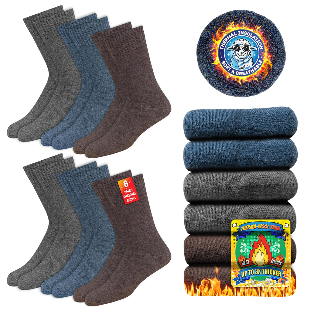 Chaussettes Chaudes pour Hommes et Femmes - Chaussettes d’Hiver Thermiques, Lot de 6 Paires