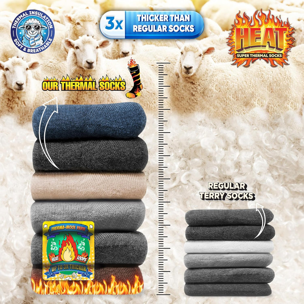 Chaussettes Chaudes pour Hommes et Femmes - Chaussettes d’Hiver Thermiques, Lot de 6 Paires