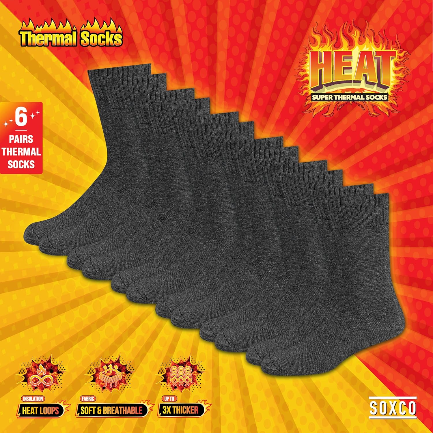Chaussettes Chaudes pour Hommes et Femmes - Chaussettes d’Hiver Thermiques, Lot de 6 Paires