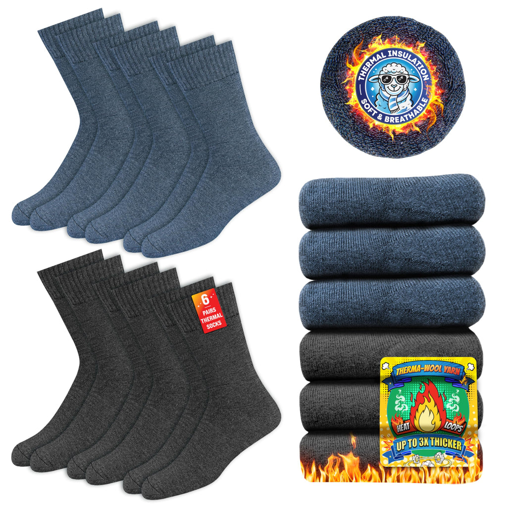 Chaussettes Chaudes pour Hommes et Femmes - Chaussettes d’Hiver Thermiques, Lot de 6 Paires