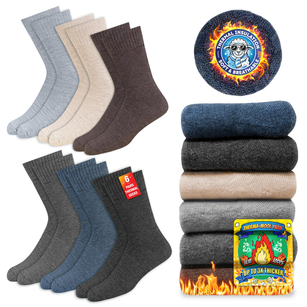 Chaussettes Chaudes pour Hommes et Femmes - Chaussettes d’Hiver Thermiques, Lot de 6 Paires