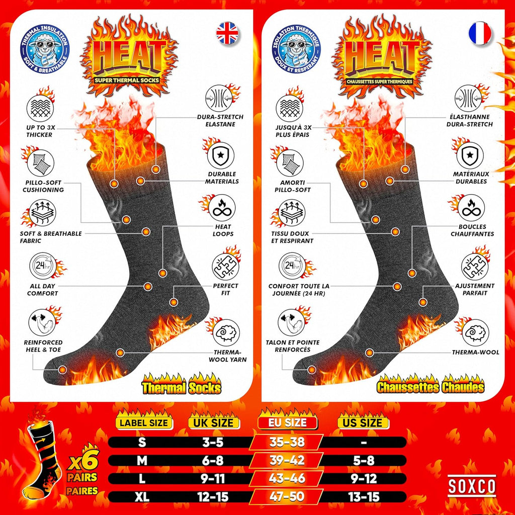 Chaussettes Chaudes pour Hommes et Femmes - Chaussettes d’Hiver Thermiques, Lot de 6 Paires