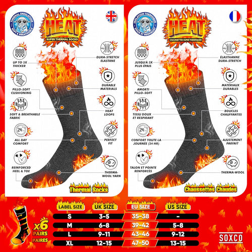 Chaussettes Chaudes pour Hommes et Femmes - Chaussettes d’Hiver Thermiques, Lot de 6 Paires